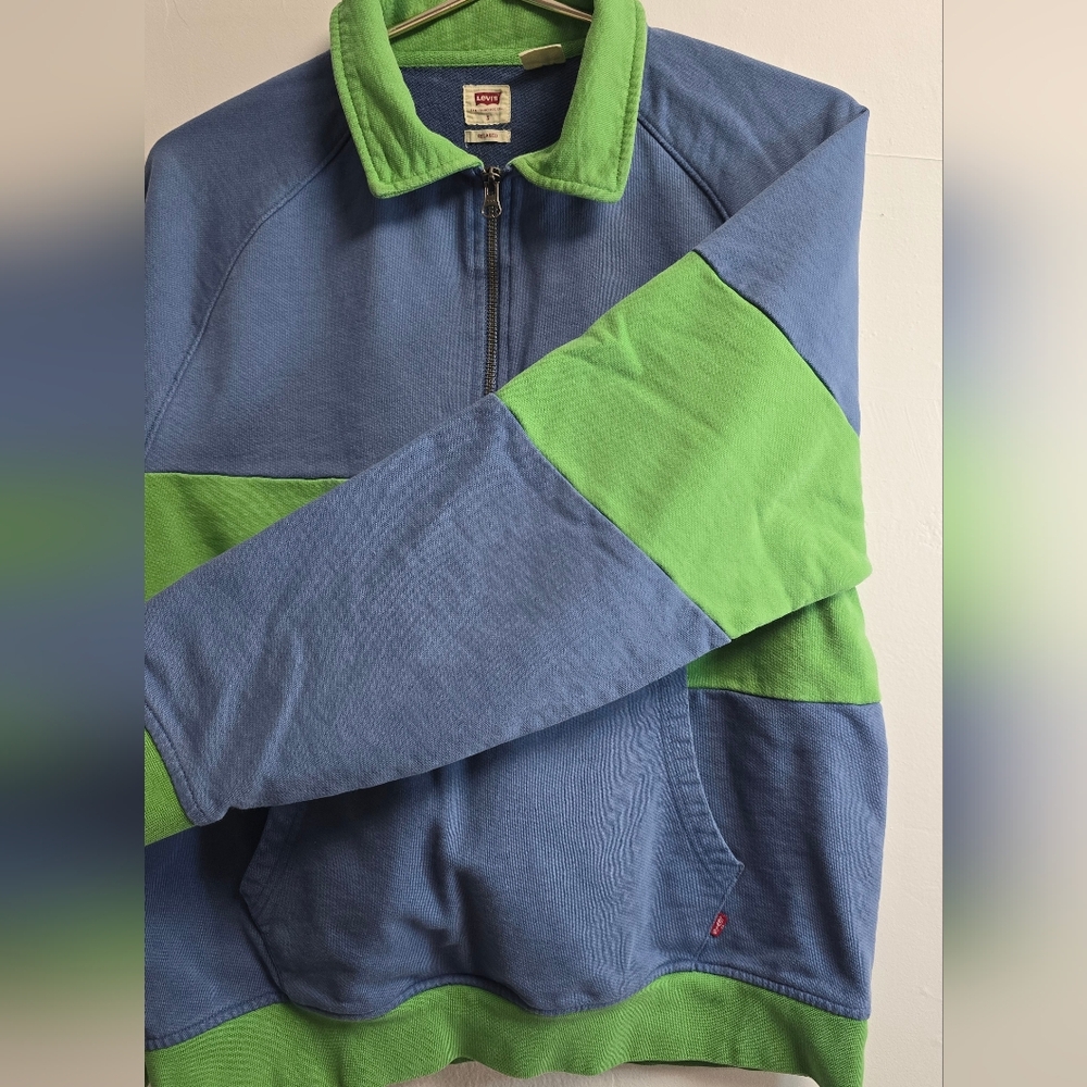 Levi’s Relaxed Quarter Zip Sweatshirt Colorblock Blue Green Size S - Picture 6 of 9